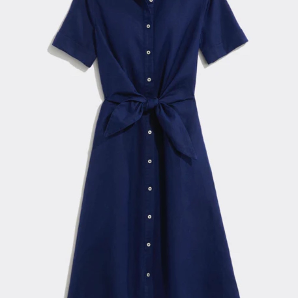 Vineyard Vines Westerly Tie-Front Linen Dress in Deep Bay, Size 8